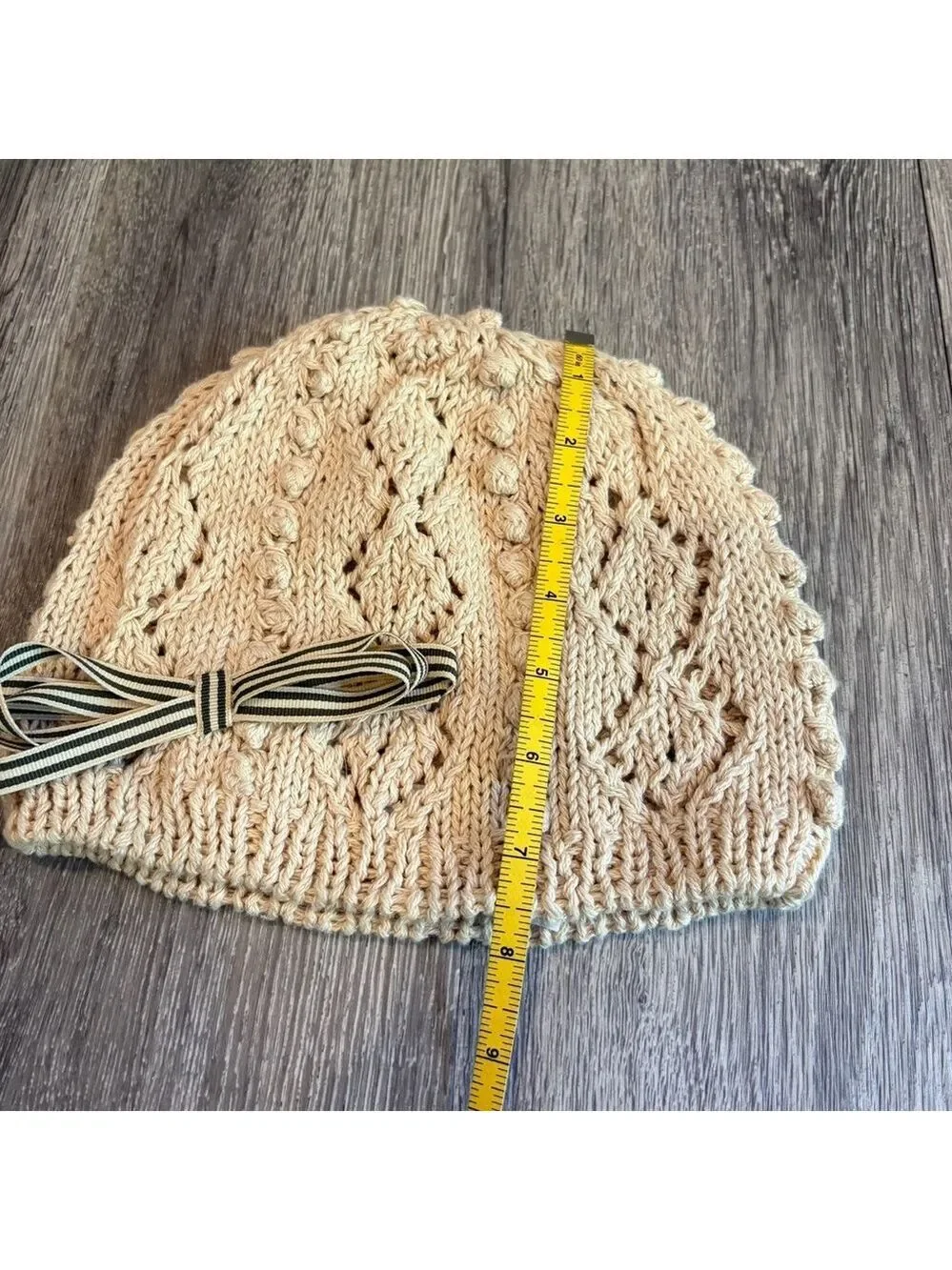 Olive Branch Cotton and Linen Blend Cream Knit Hat with Bow